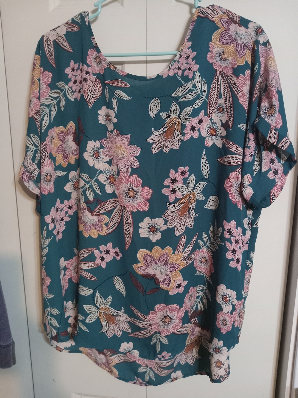 Maurices Teal Floral Tunic with Pink & Yellow Flowers